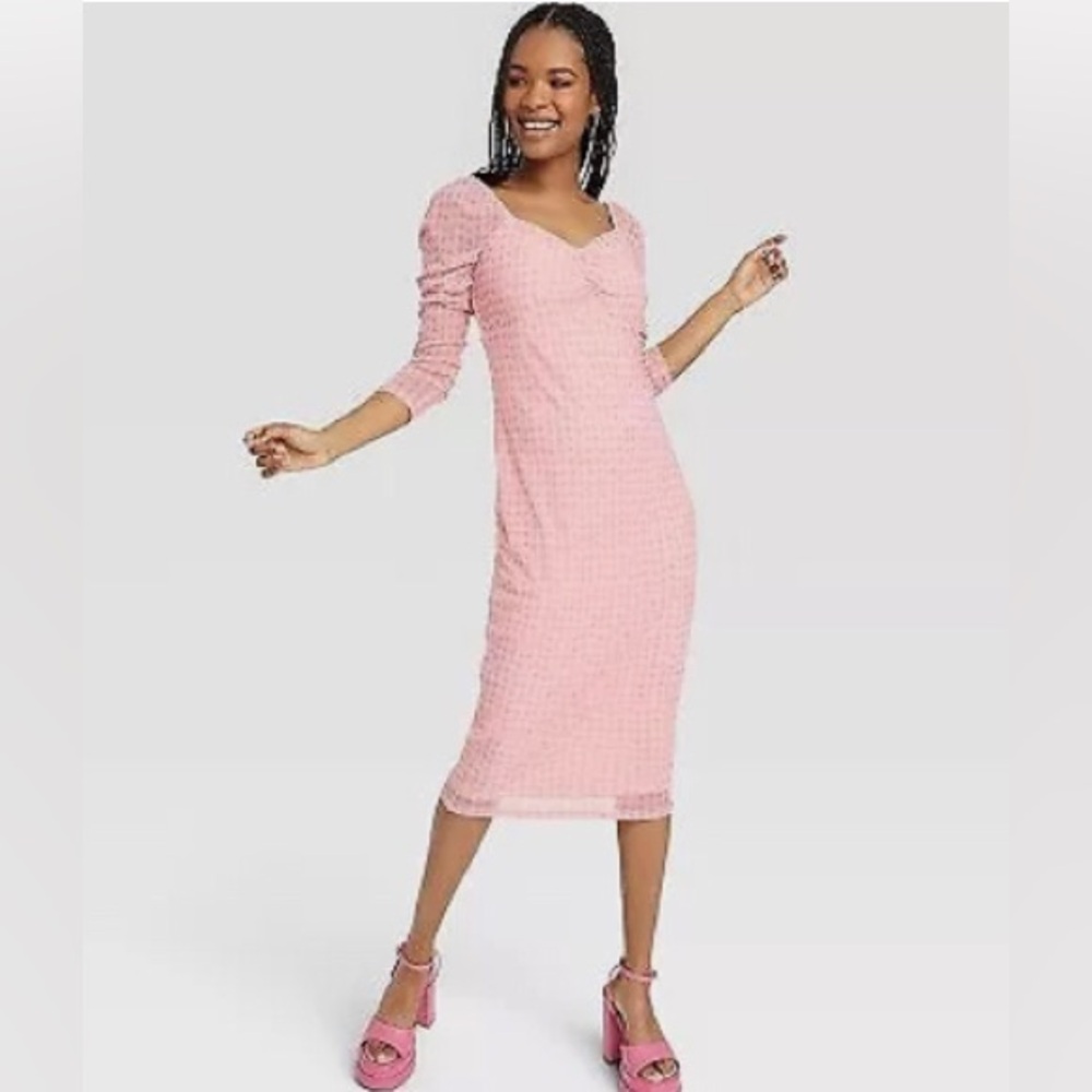 NEW House of Aama Sweetheart‎ Neck A-Line Dress - Pink. Large